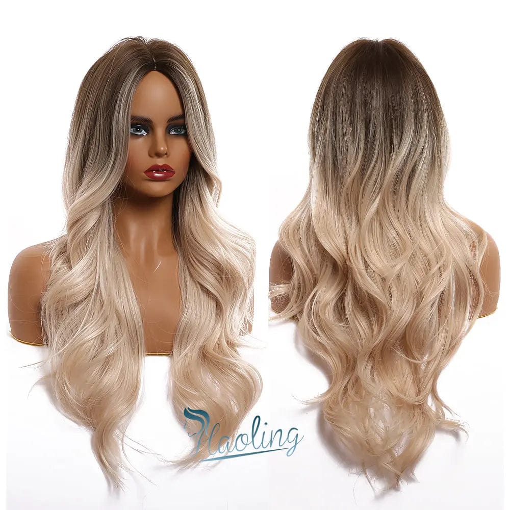 HAOLING Water Wave Women Wigs Ombre Black Brown Blonde Ash Highlight Synthetic Hair Wig Synthetic Afro Wig