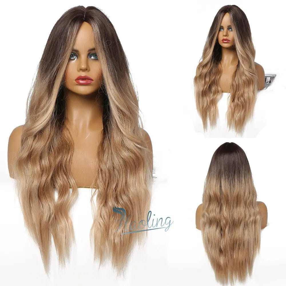 HAOLING Water Wave Women Wigs Ombre Black Brown Blonde Ash Highlight Synthetic Hair Wig Synthetic Afro Wig