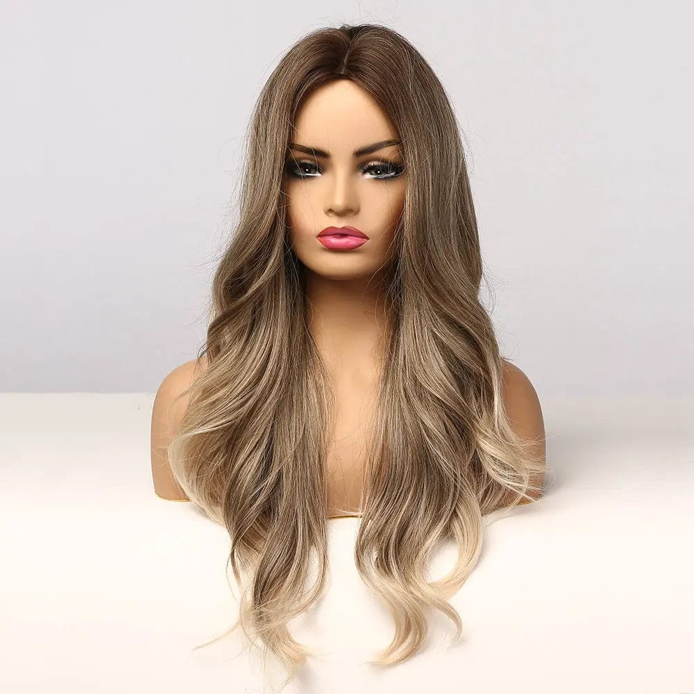 HAOLING Water Wave Women Wigs Ombre Black Brown Blonde Ash Highlight Synthetic Hair Wig Synthetic Afro Wig