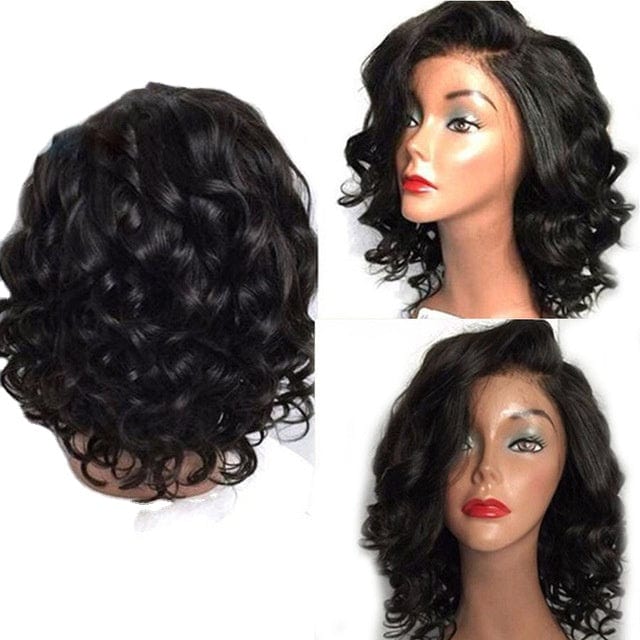 HD lace free ship Human Hair Lace Front Closure Short Bob Wig 150% wavy lace frontal Human Hair Bob Peruvian Wig