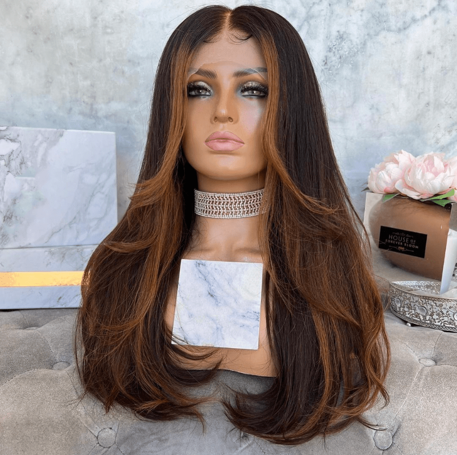 HD Wig Ombre Medium Ash Blonde Highlight Light Brown Wave Style Full Virgin Cuticle Human Hair Lace Front Wigs