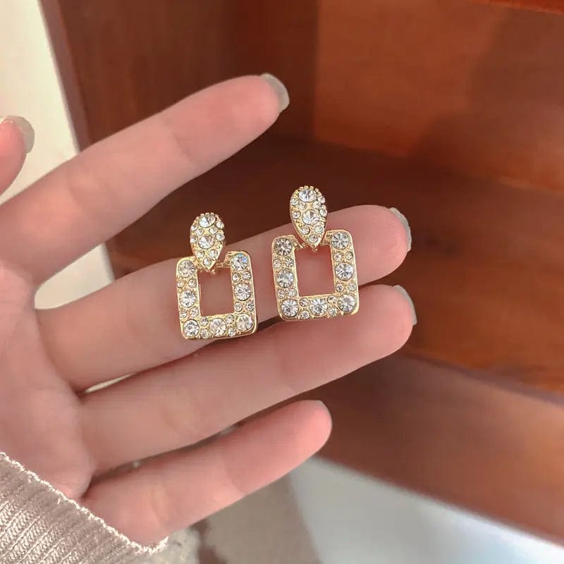 HE7125 / Gold Fashionable Exquisite 925 Silver Needle Water Drop Diamond Square Earrings INS Popular Personality Jewelry for Women