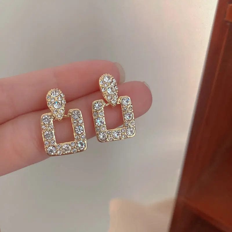 HE7125 / Gold Fashionable Exquisite 925 Silver Needle Water Drop Diamond Square Earrings INS Popular Personality Jewelry for Women