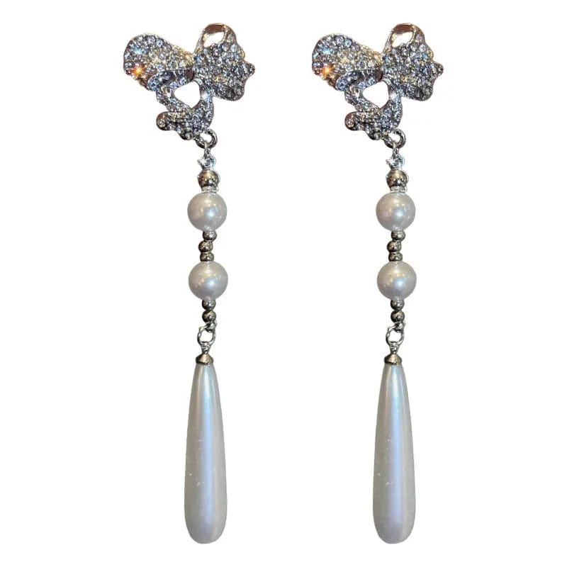 HE7953 / silver Fashion Temperament Silver Needle Pearl with Diamond Bow Earrings 2022 New Women's Jewelry