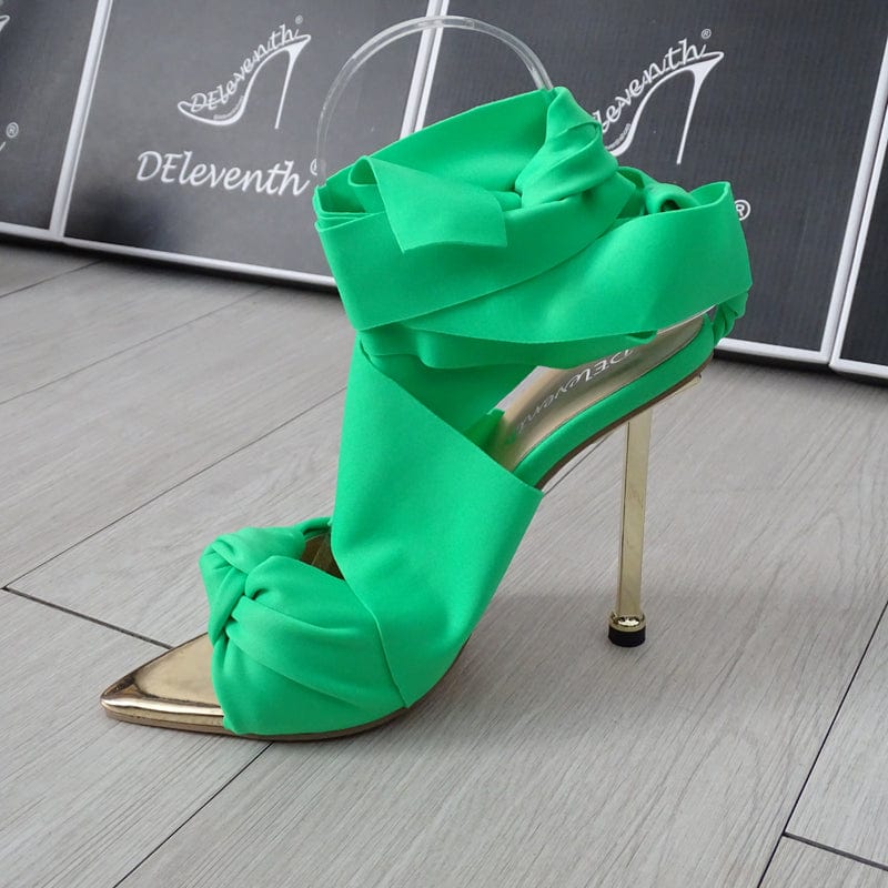 Heel Sandals US10.5 =EUR43 / Green 112392 DEleventh Shoes Hot Fashion Pointy Toe Metal Heels Dress Shoes Pumps High Heel Sandals Stock Strappy Heels For Ladies