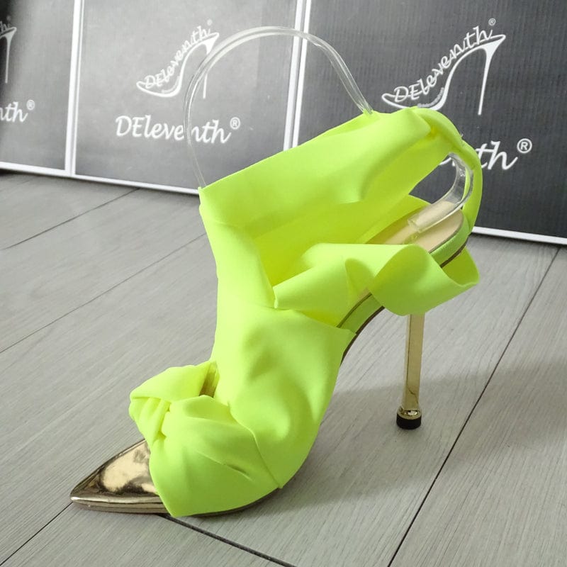 Heel Sandals US10=EUR42 / Yellow 112392 DEleventh Shoes Hot Fashion Pointy Toe Metal Heels Dress Shoes Pumps High Heel Sandals Stock Strappy Heels For Ladies