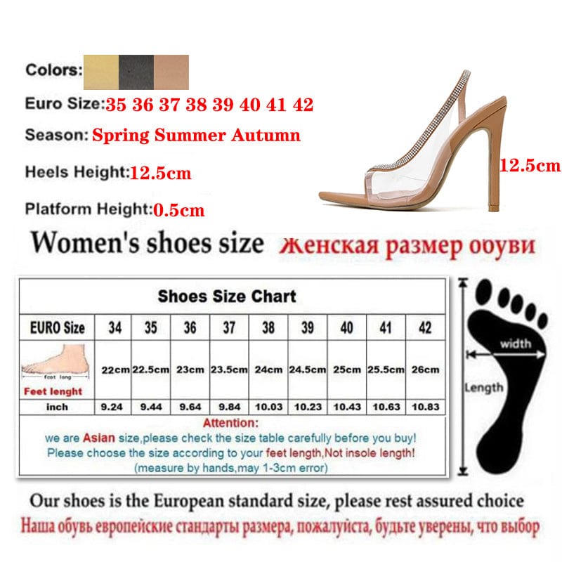 High Heels Summer Sandals Fashion Transparent PVC Pointed Open Toe Ankle Slip-On Ladies Party Dress Shoes 35-42 Women Shoes