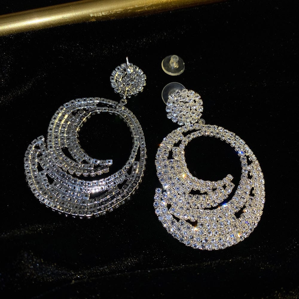 High quality rhinestone crystal earings luxury wedding party shinning fashion statement earrings gold silver jewelry for women