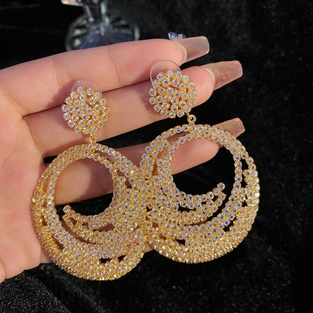 High quality rhinestone crystal earings luxury wedding party shinning fashion statement earrings gold silver jewelry for women