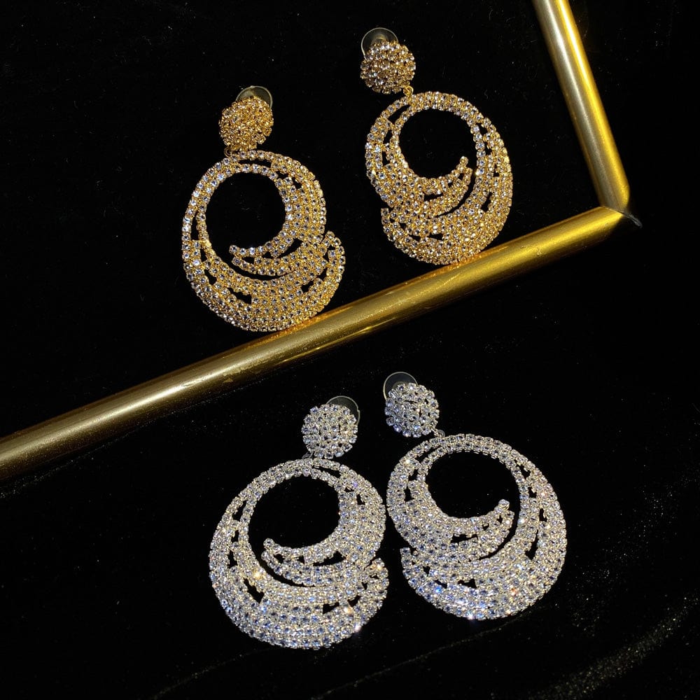 High quality rhinestone crystal earings luxury wedding party shinning fashion statement earrings gold silver jewelry for women