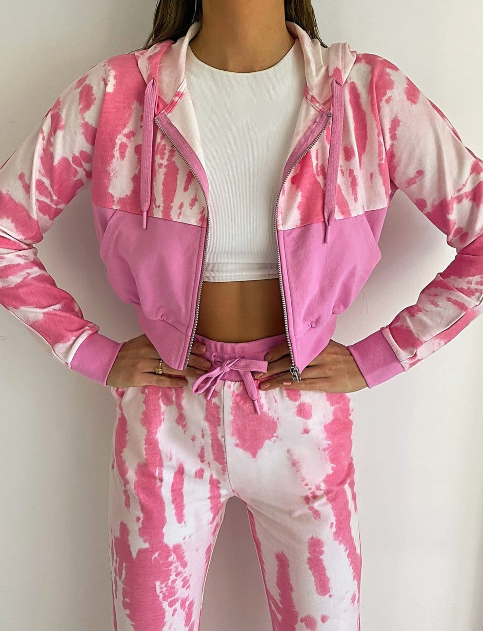 High Quality Spring 2pc Pants Sweat Set Women Tie Dye Cropped Hoodies And Sweatpants Set Wholesale Women Sweatsuit Set Tracksuit