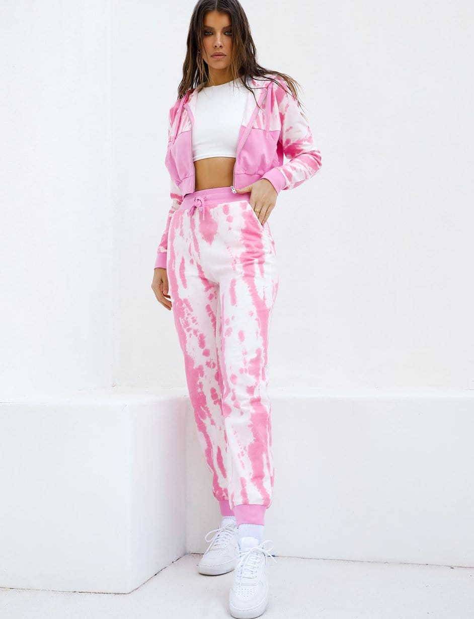 High Quality Spring 2pc Pants Sweat Set Women Tie Dye Cropped Hoodies And Sweatpants Set Wholesale Women Sweatsuit Set Tracksuit