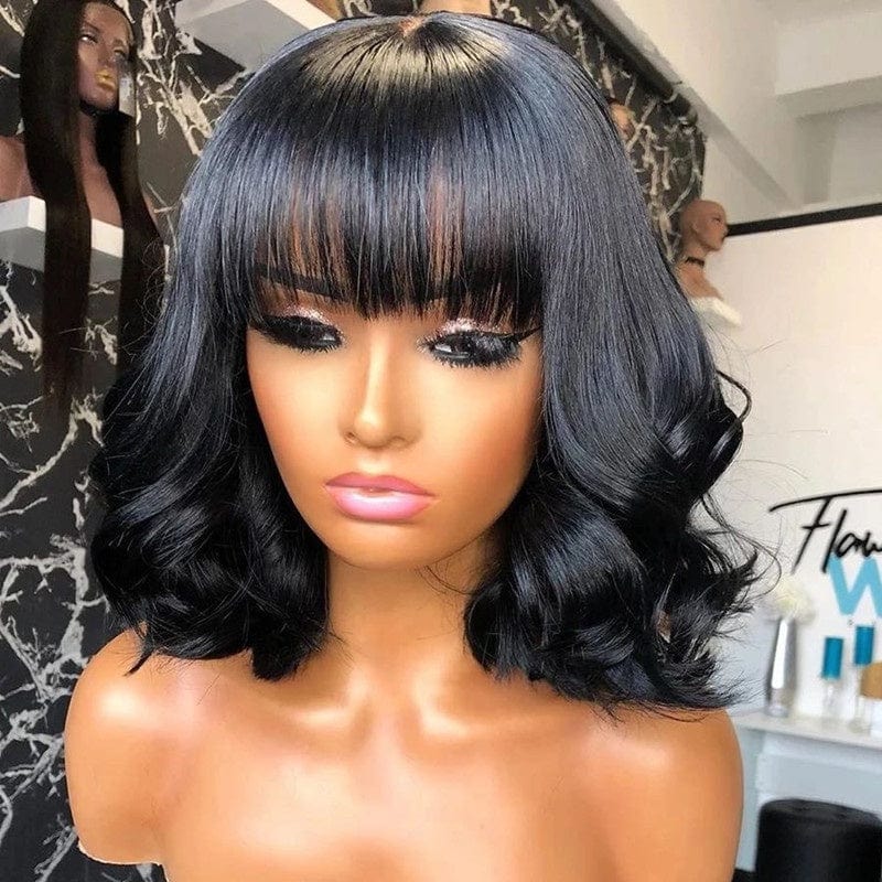 Highknight New Trending Cuticle Aligned Transparent Lace Pre Plucked 13*4 Lace Front Loose Wave Bob With Bang Human Hair Wigs