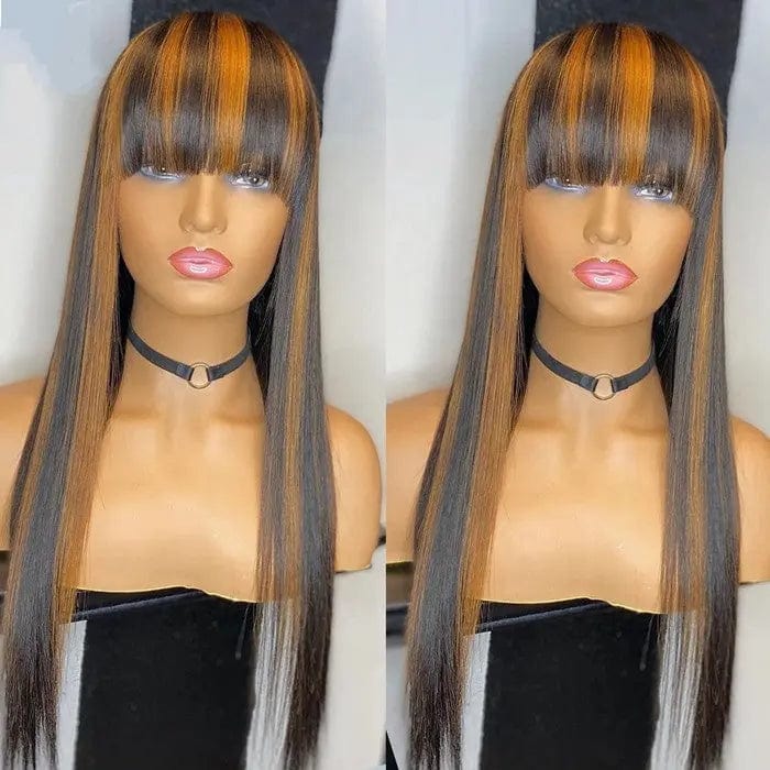 Highlight Bone Straight Perruque Human Hair Lace Wigs Pre Plucked Highlighted Wigs Human Hair Lace Front  With Bang Fringe