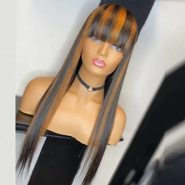 Highlight Bone Straight Perruque Human Hair Lace Wigs Pre Plucked Highlighted Wigs Human Hair Lace Front  With Bang Fringe