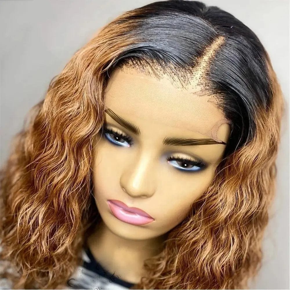 Highlight Brown Deep Wave Short Bob Wig 100% Virgin Hair Brazilian Transparent HD Pre Plucked Lace Front Wig