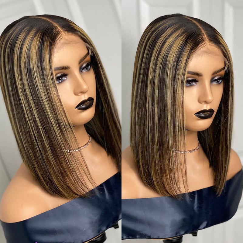 Highlight Straight BOB Lace Closure Human Hair Wigs for Black Women Brazilian Remy Hair Pre Plucked 180% Lace Closure BOB Wig