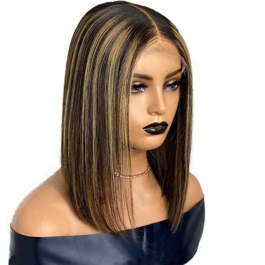 Highlight Straight BOB Lace Closure Human Hair Wigs for Black Women Brazilian Remy Hair Pre Plucked 180% Lace Closure BOB Wig