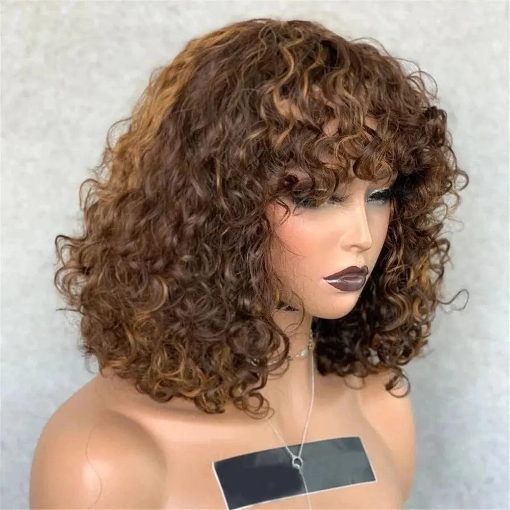 Highlights Brown Deep Loose Wave Bob Wig with Bangs Lace Front Wigs for Black Women