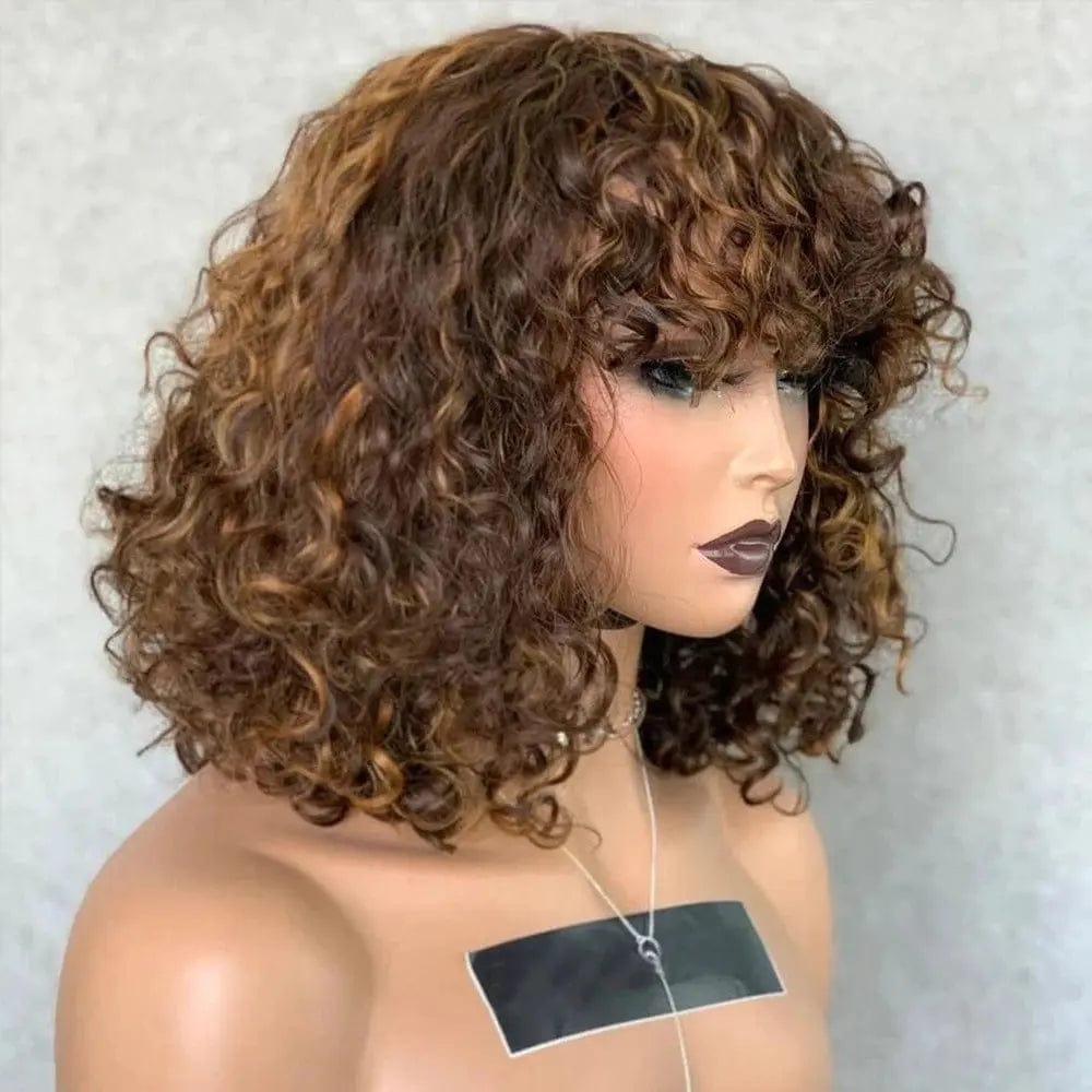 Highlights Brown Deep Loose Wave Bob Wig with Bangs Lace Front Wigs for Black Women