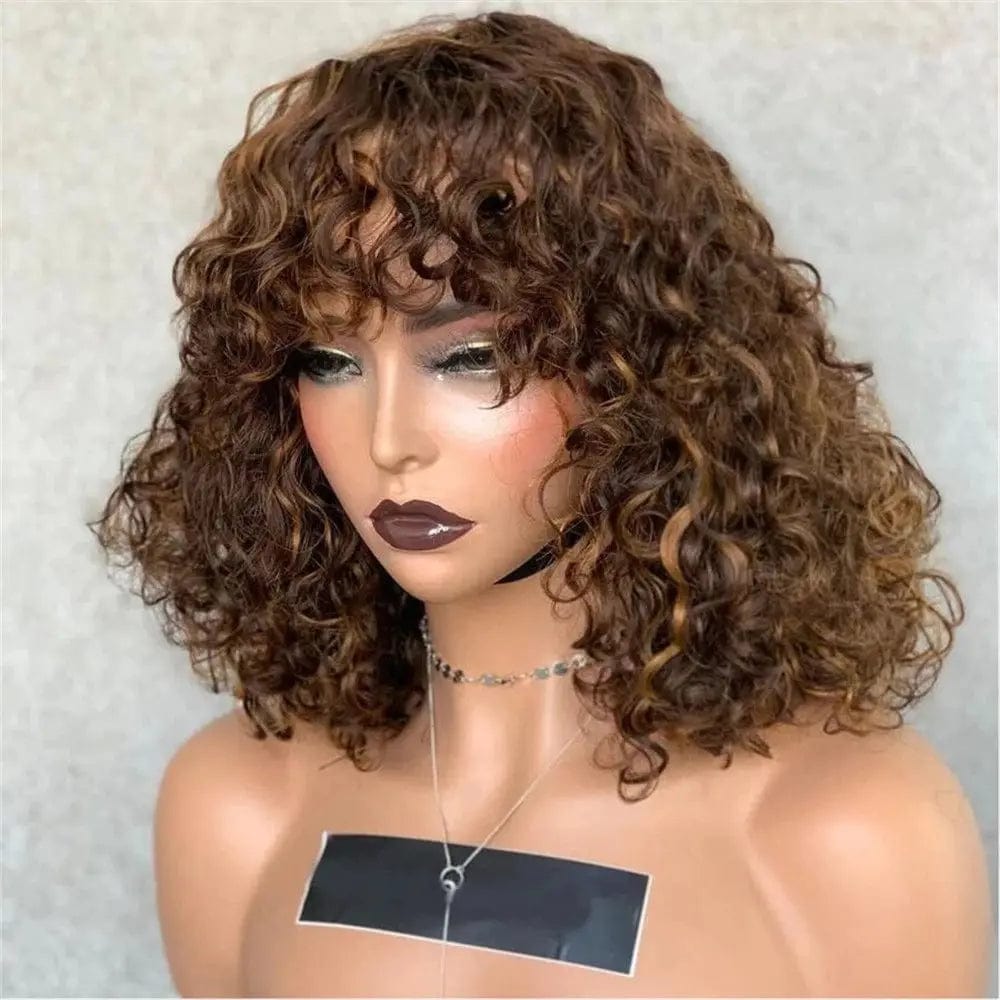 Highlights Brown Deep Loose Wave Bob Wig with Bangs Lace Front Wigs for Black Women