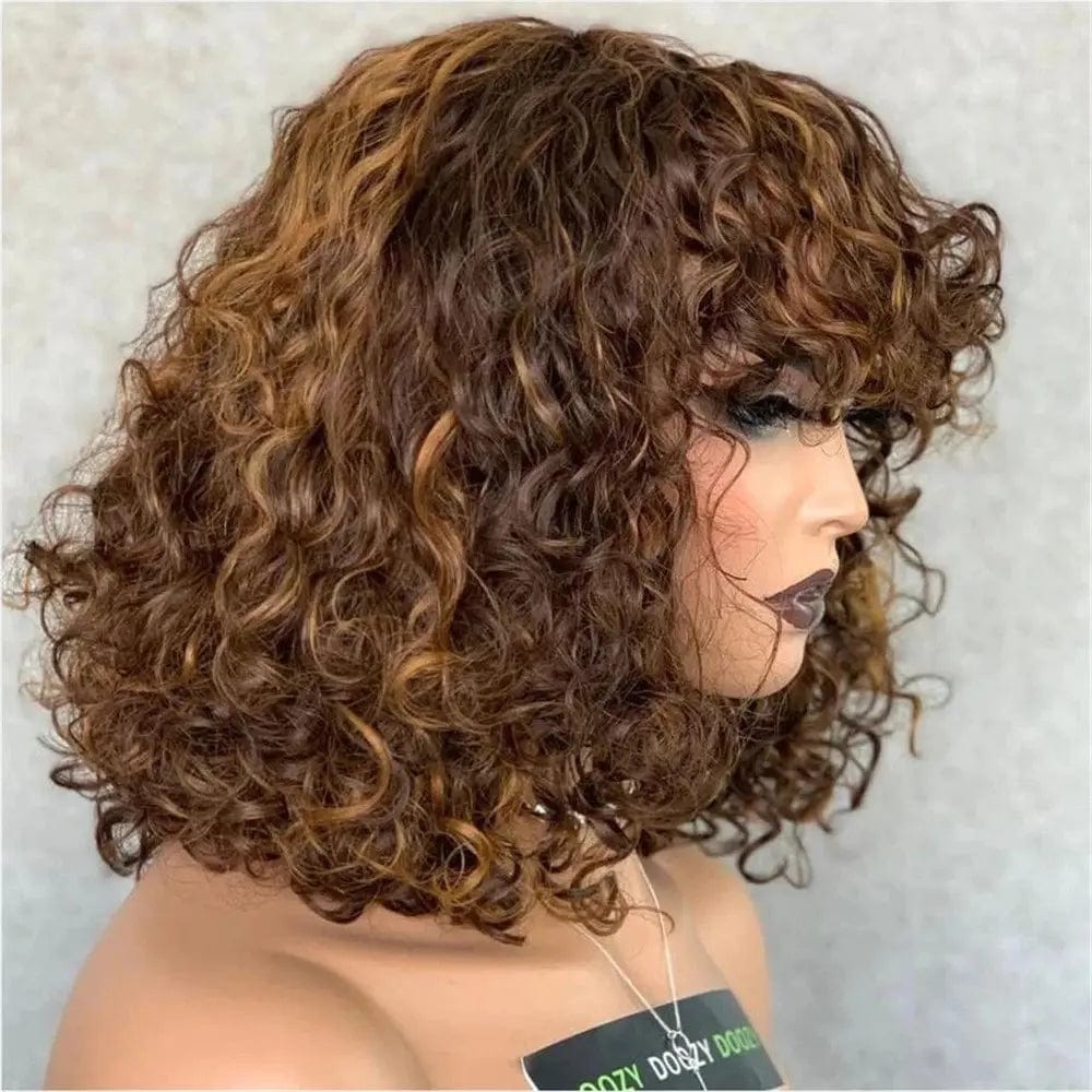 Highlights Brown Deep Loose Wave Bob Wig with Bangs Lace Front Wigs for Black Women