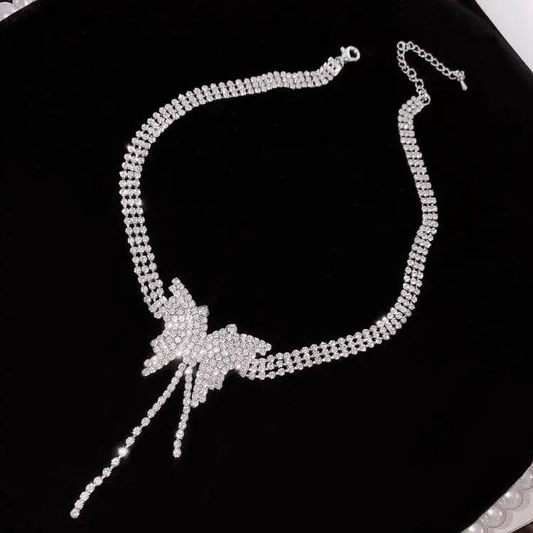 HN750 / silver Fashionable Exquisite Full of Diamond Butterfly Necklace INS New Personality Temperament Clavicle Chain Jewelry for Women