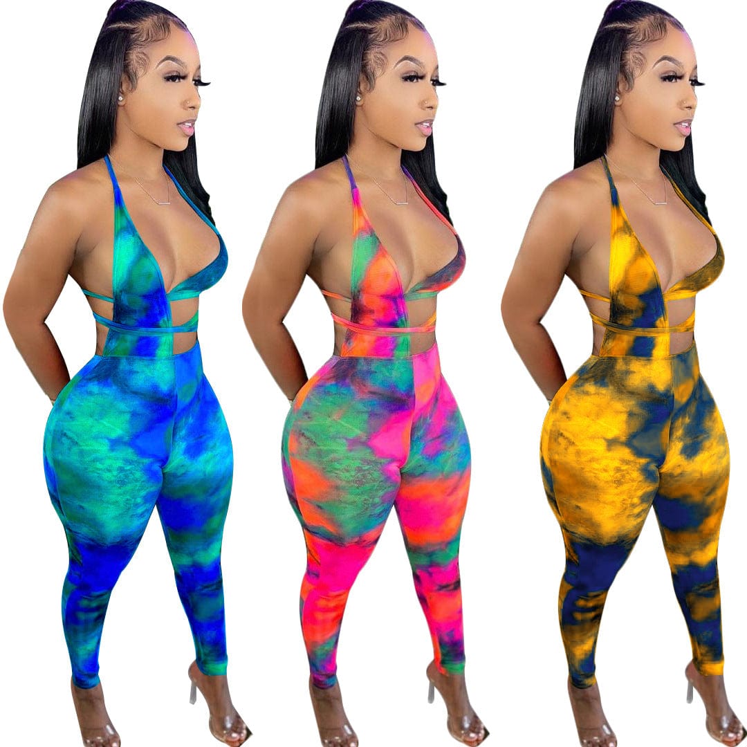 Hollow out sexy halter bikini top pants club wear printed bodycon summer outfit womans clothing 2 piece two piece set