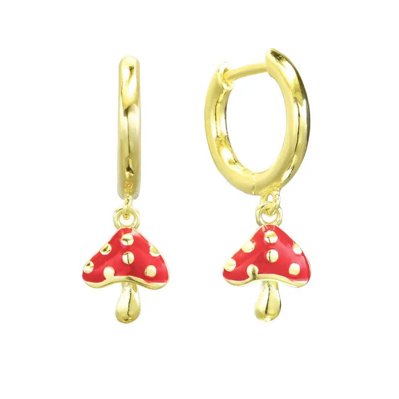 Hoop Hypoallergenic Earrings / Gold Slovehoony S925 Sterling Silver Mushroom Earrings Stainless Huggie Kids Enamel Earrings 18k Gold Hoop For Girls Wholesale