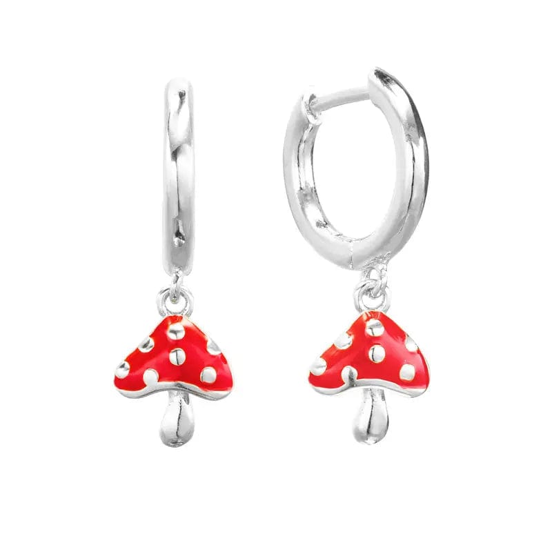 Hoop Hypoallergenic Earrings / silver Slovehoony S925 Sterling Silver Mushroom Earrings Stainless Huggie Kids Enamel Earrings 18k Gold Hoop For Girls Wholesale