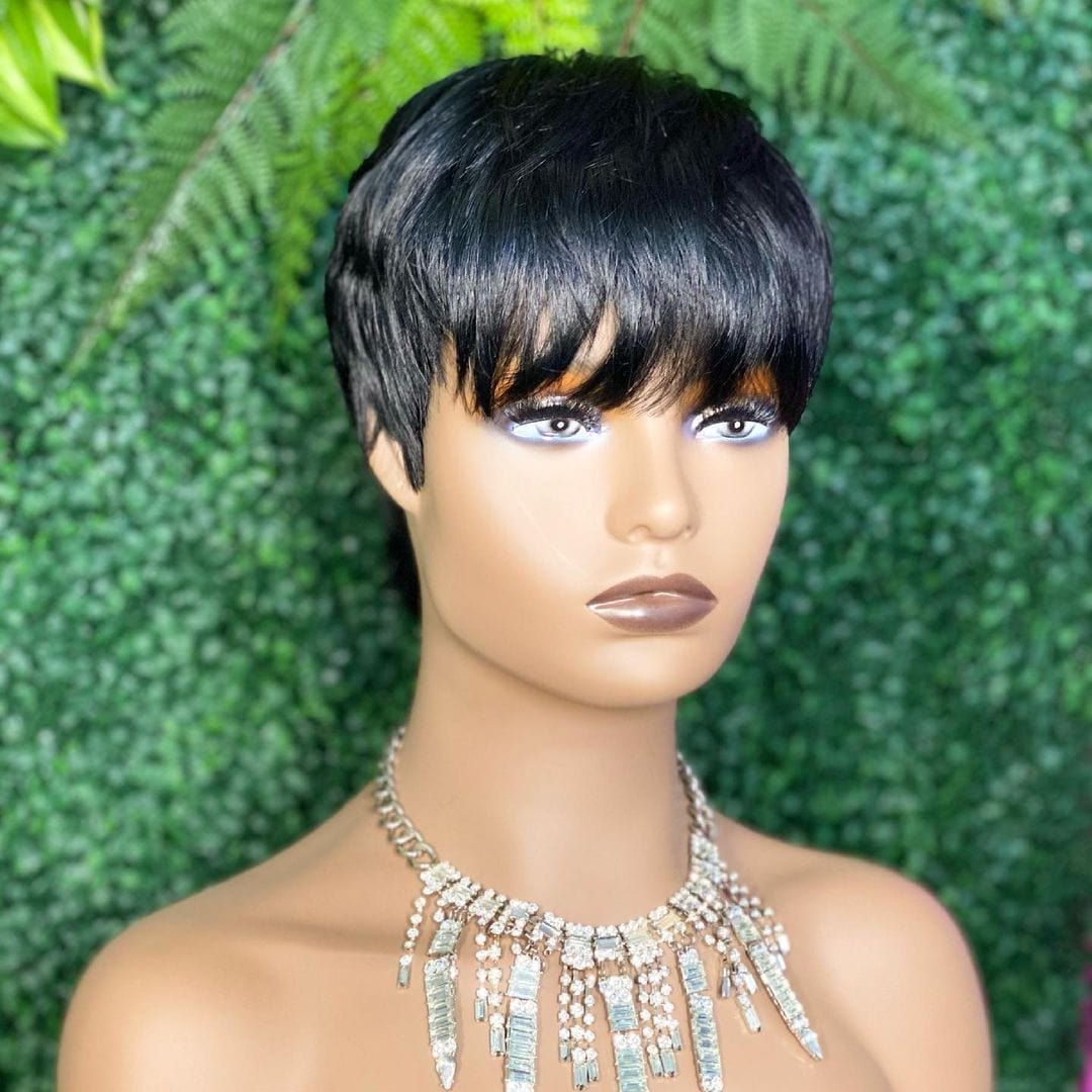 Hot Beauty Brazilian Short Bob Pixie Cut With Bang Wholesale Full Machine Pixie Wigs Human Hair For Black Women