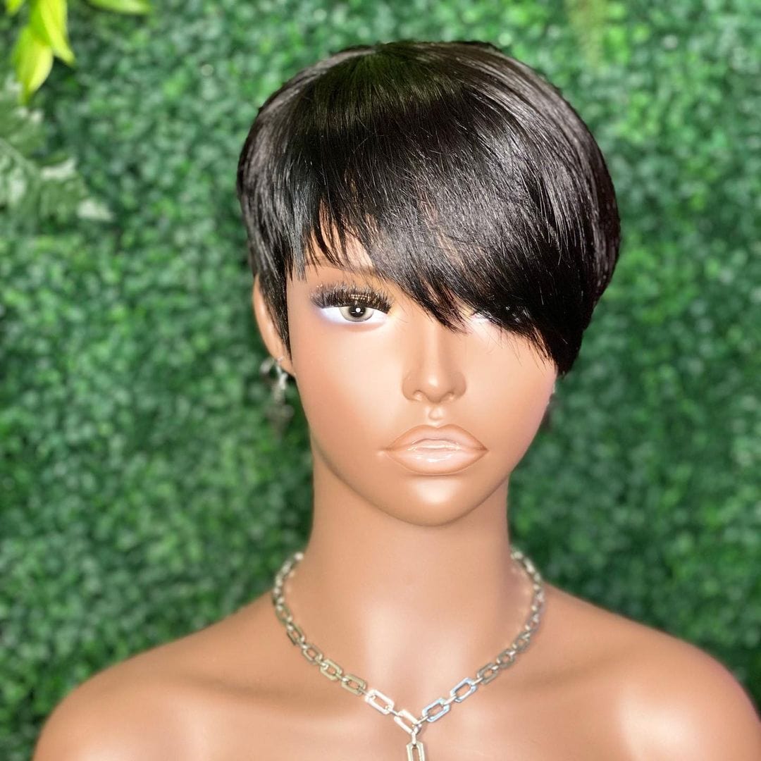 Hot Beauty Brazilian Short Bob Pixie Cut With Bang Wholesale Full Machine Pixie Wigs Human Hair For Black Women