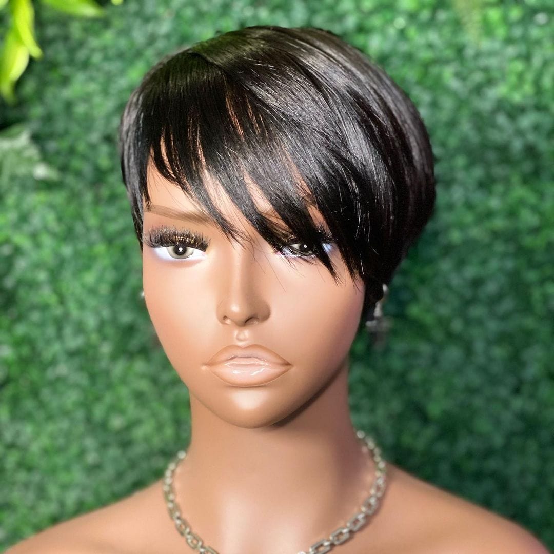 Hot Beauty Brazilian Short Bob Pixie Cut With Bang Wholesale Full Machine Pixie Wigs Human Hair For Black Women