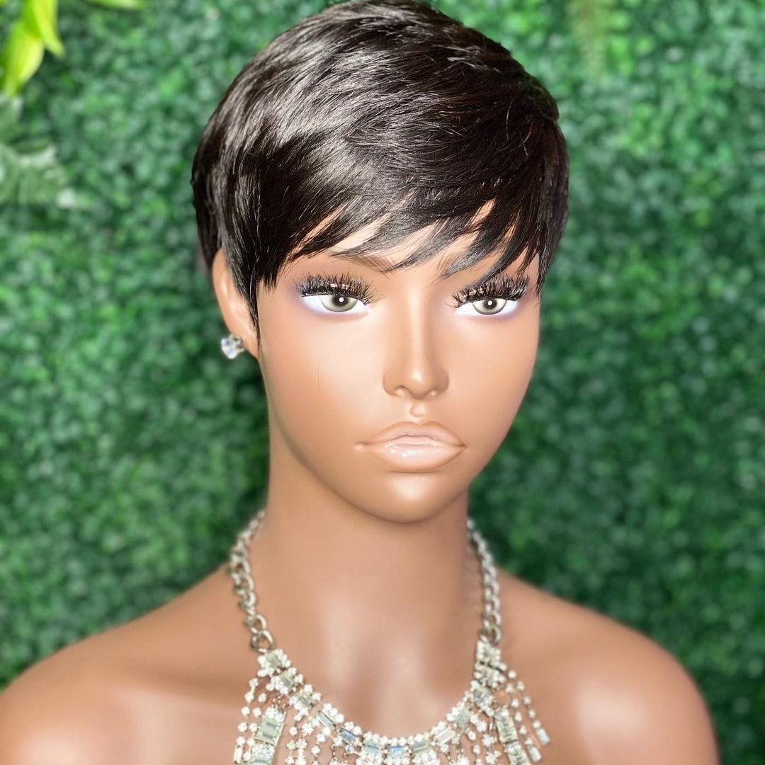 Hot Beauty Brazilian Short Bob Pixie Cut With Bang Wholesale Full Machine Pixie Wigs Human Hair For Black Women