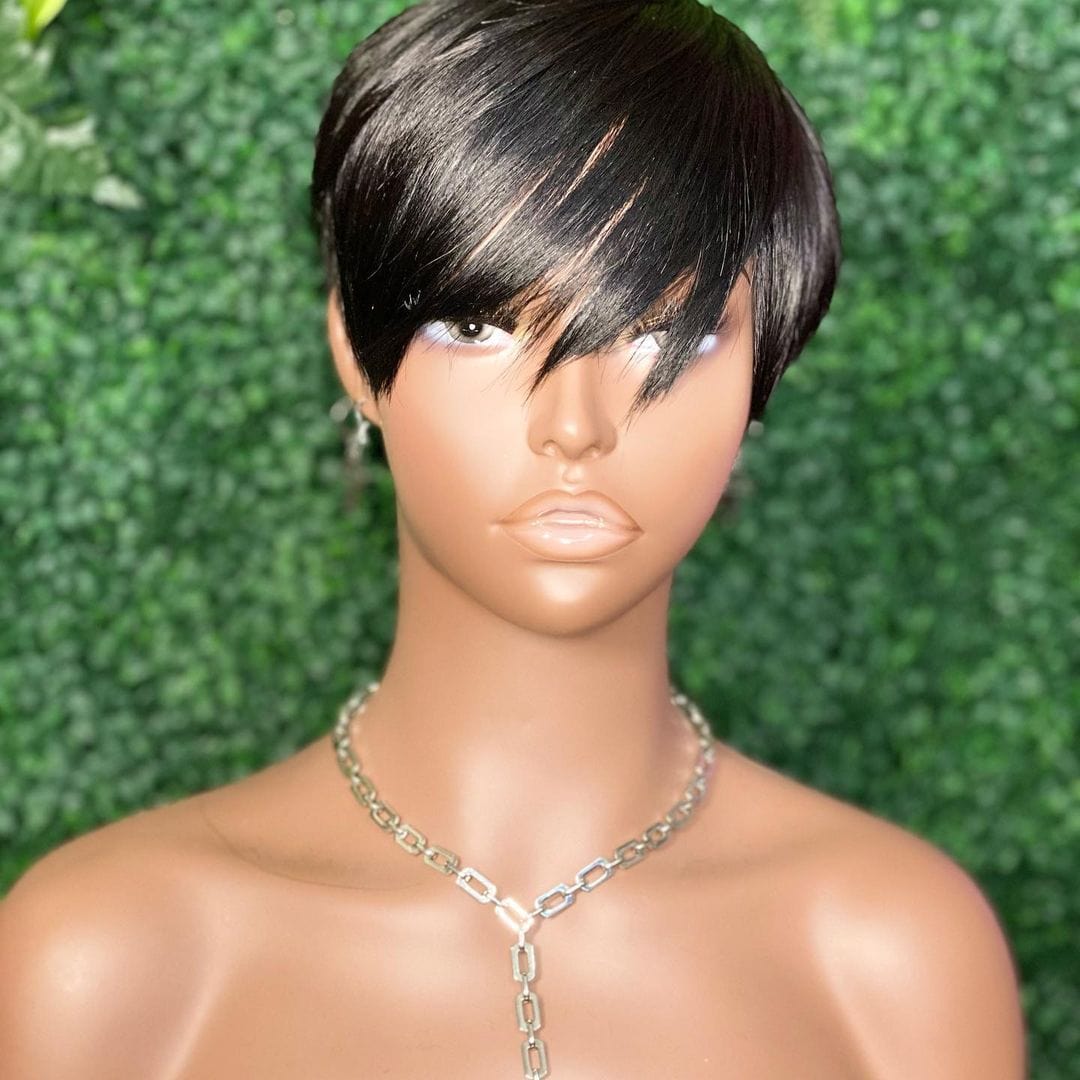 Hot Beauty Brazilian Short Bob Pixie Cut With Bang Wholesale Full Machine Pixie Wigs Human Hair For Black Women