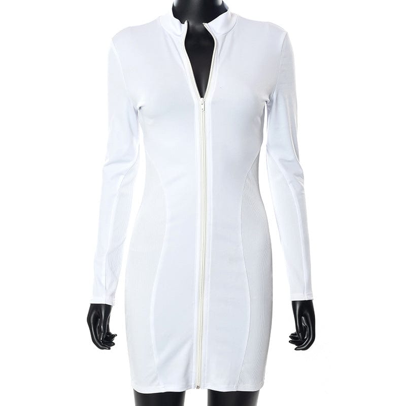 Hot Sale New Fashion 2022 Stand Collar Zipper Long Sleeve Bodycon Sexy Womens Casual Dresses