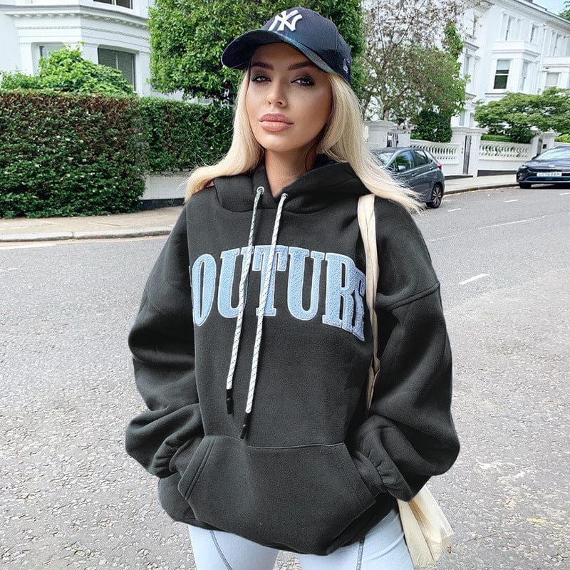 Hot sales letter hooded drawstring long sleeve sweartsuit ouversized unisex hoodies casual lady printed streetwear hoodie