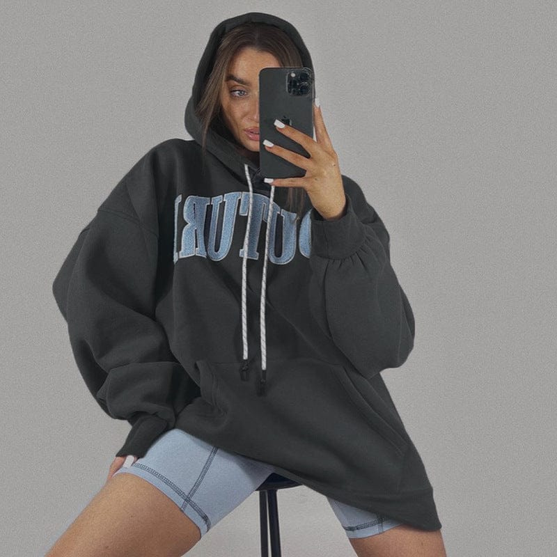 Hot sales letter hooded drawstring long sleeve sweartsuit ouversized unisex hoodies casual lady printed streetwear hoodie