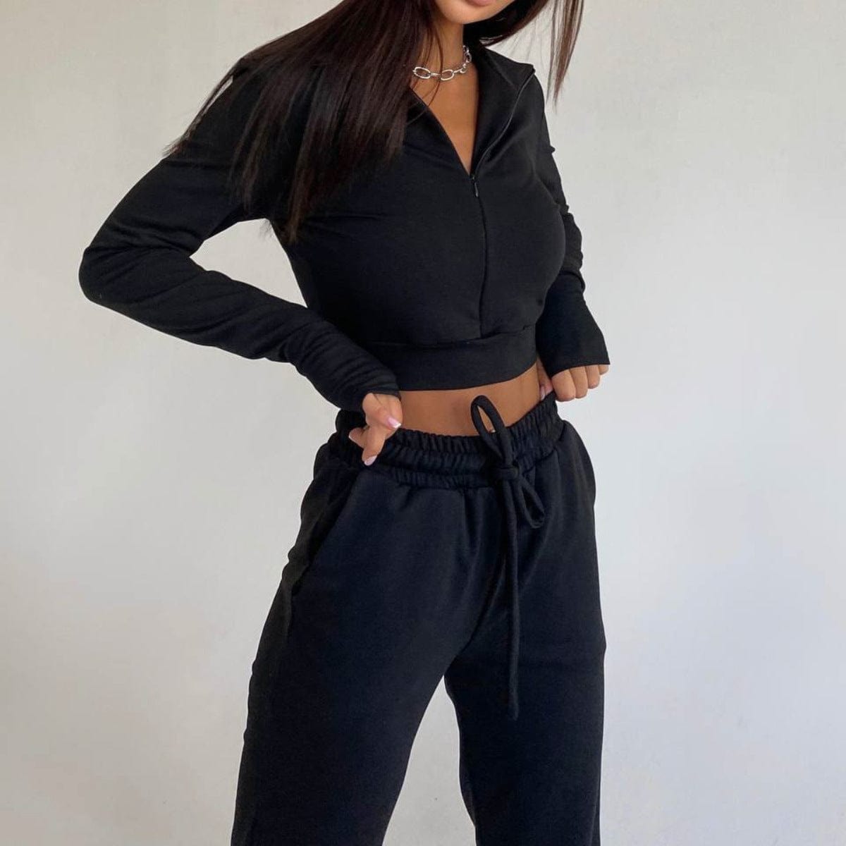 Hot sales women sets two piece long sleeve designer track suits crop top stand collar women track suit set