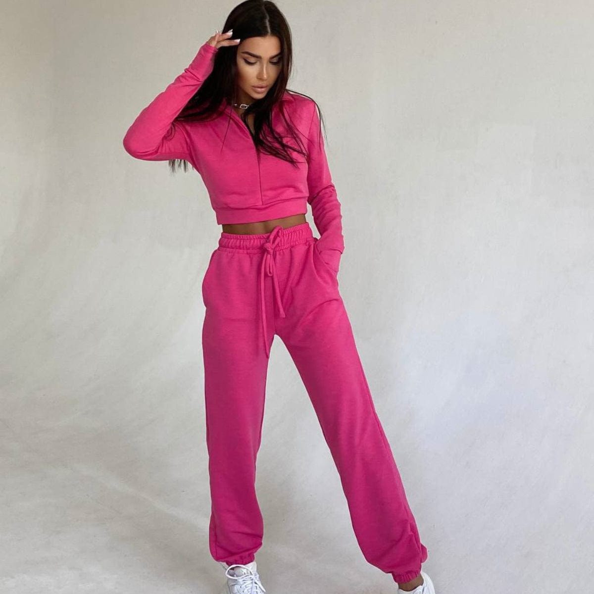 Hot sales women sets two piece long sleeve designer track suits crop top stand collar women track suit set