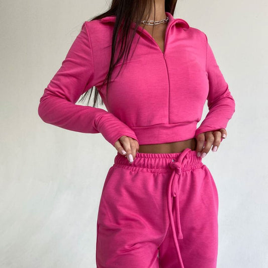 Hot sales women sets two piece long sleeve designer track suits crop top stand collar women track suit set