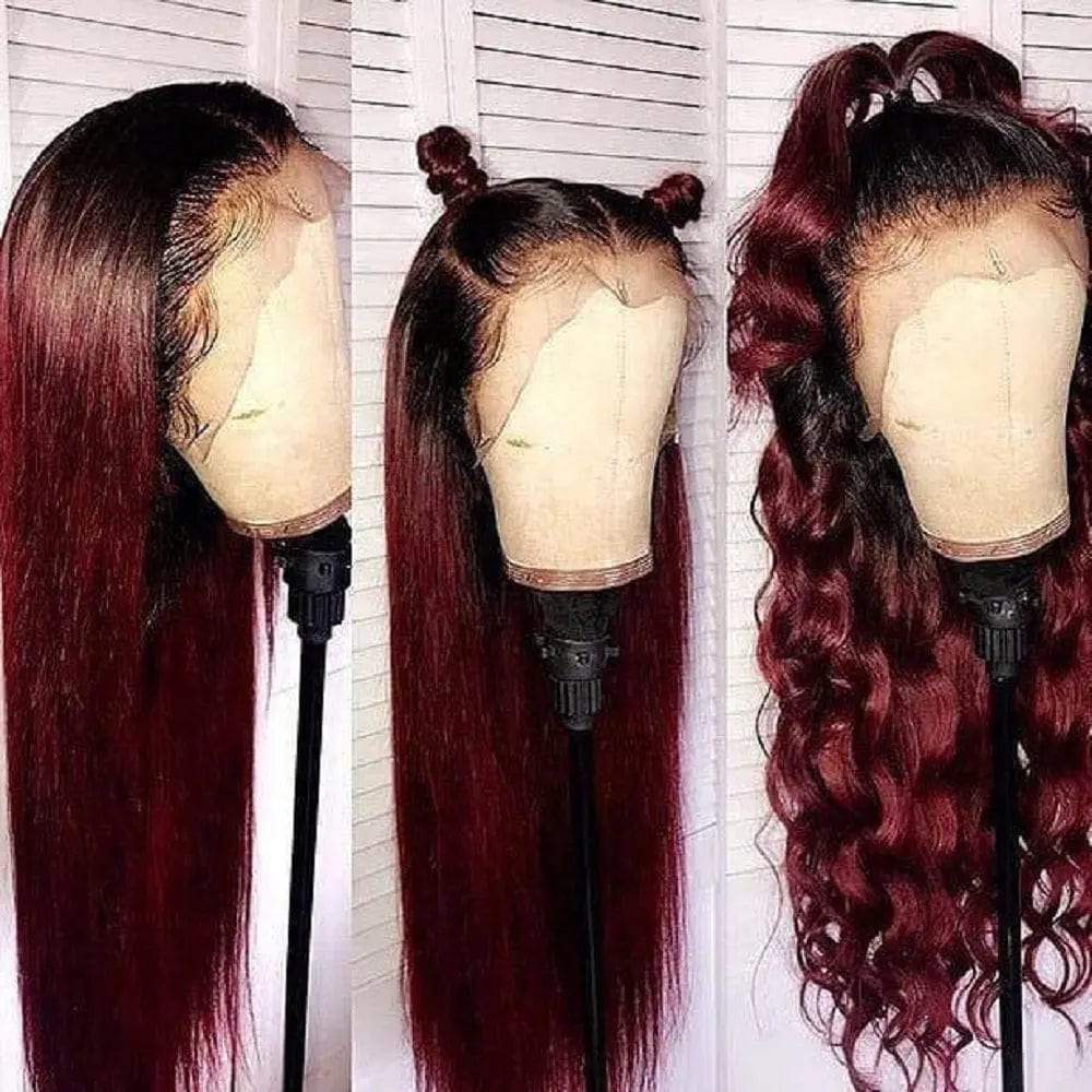 Hot Selling 1B/99J Silky Straight Peruvian Virgin Hair 13*4 Lace Front Wigs for Black Women