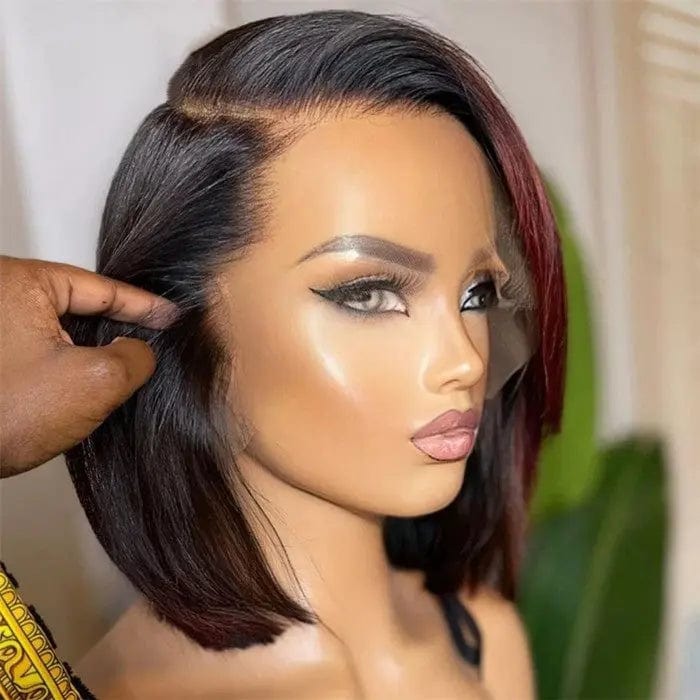 Hot Selling Bob Wig Highlight Burgundy Silky Straight Brazilian Human Hair 13*6 Lace Front Wigs