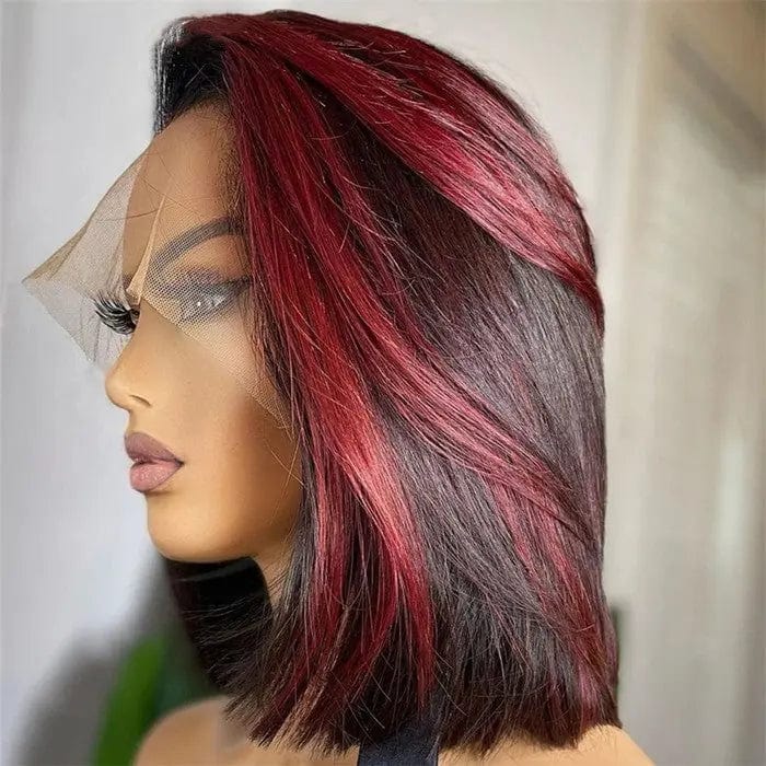 Hot Selling Bob Wig Highlight Burgundy Silky Straight Brazilian Human Hair 13*6 Lace Front Wigs