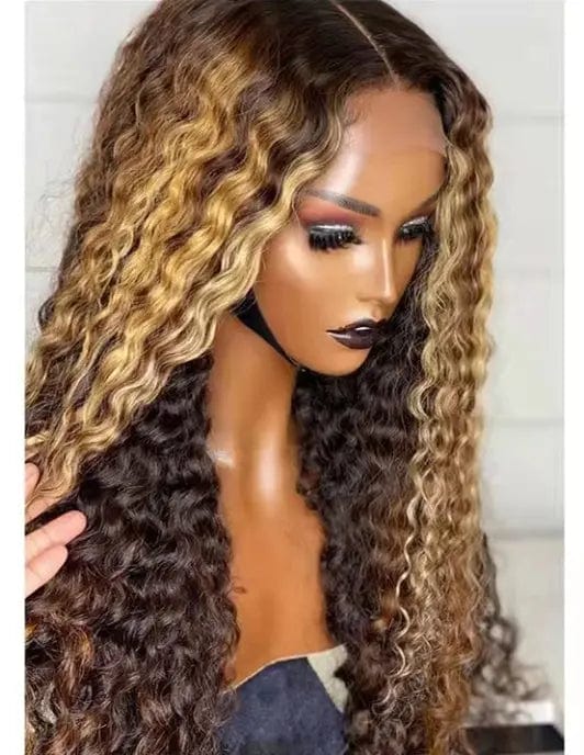 Hot Selling Curly Wigs Highlight Brown Human Virgin Hair 13*4 Lace Front Wigs for Black Women