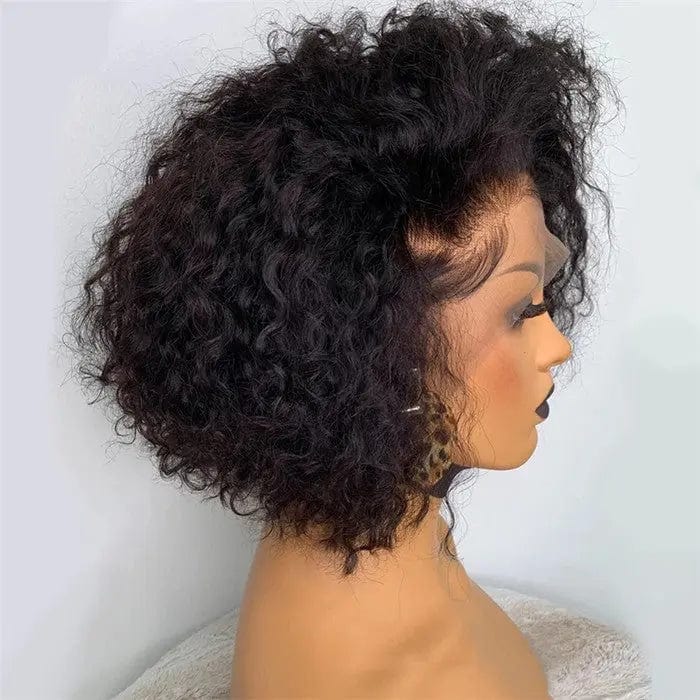 Hot Selling Dark Brown Short Bob Pixie Curly Wigs Cuticle Aligned Virgin Hair Lace Front Wig