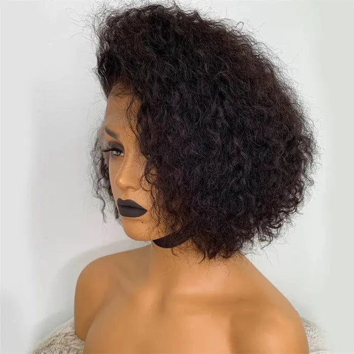 Hot Selling Dark Brown Short Bob Pixie Curly Wigs Cuticle Aligned Virgin Hair Lace Front Wig