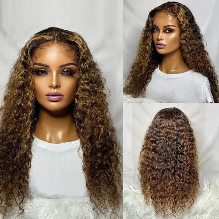 Hot Selling Deep Wave Curly Wigs Ombre Brown Brazilian Human Hair 13*4 Lace Front Wigs for Black Women