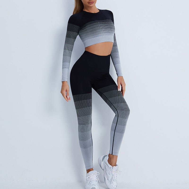 Hot Selling Fashion Sports Gradient Set Yoga Fitness Crop Tight Long Sleeve Pants For Women