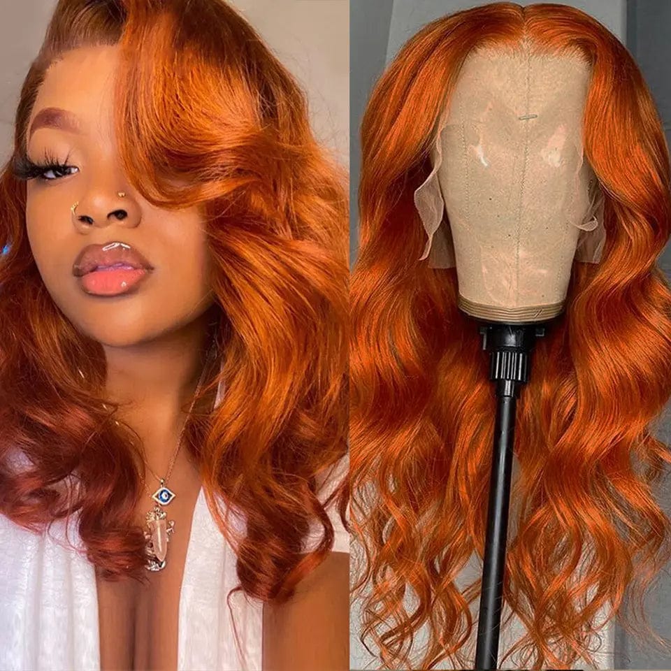 Hot Selling Ginger Orange Wavy Wigs European Human Virgin Hair 13*4 Transparent HD Lace Front Wigs